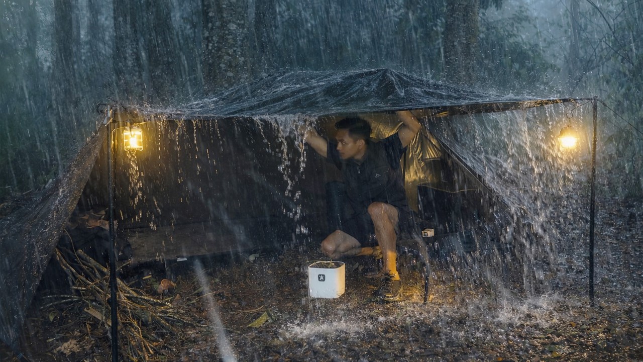 Hot Tent Rain Camping ⛈️ Camping in Heavy Rain and Thunderstorm