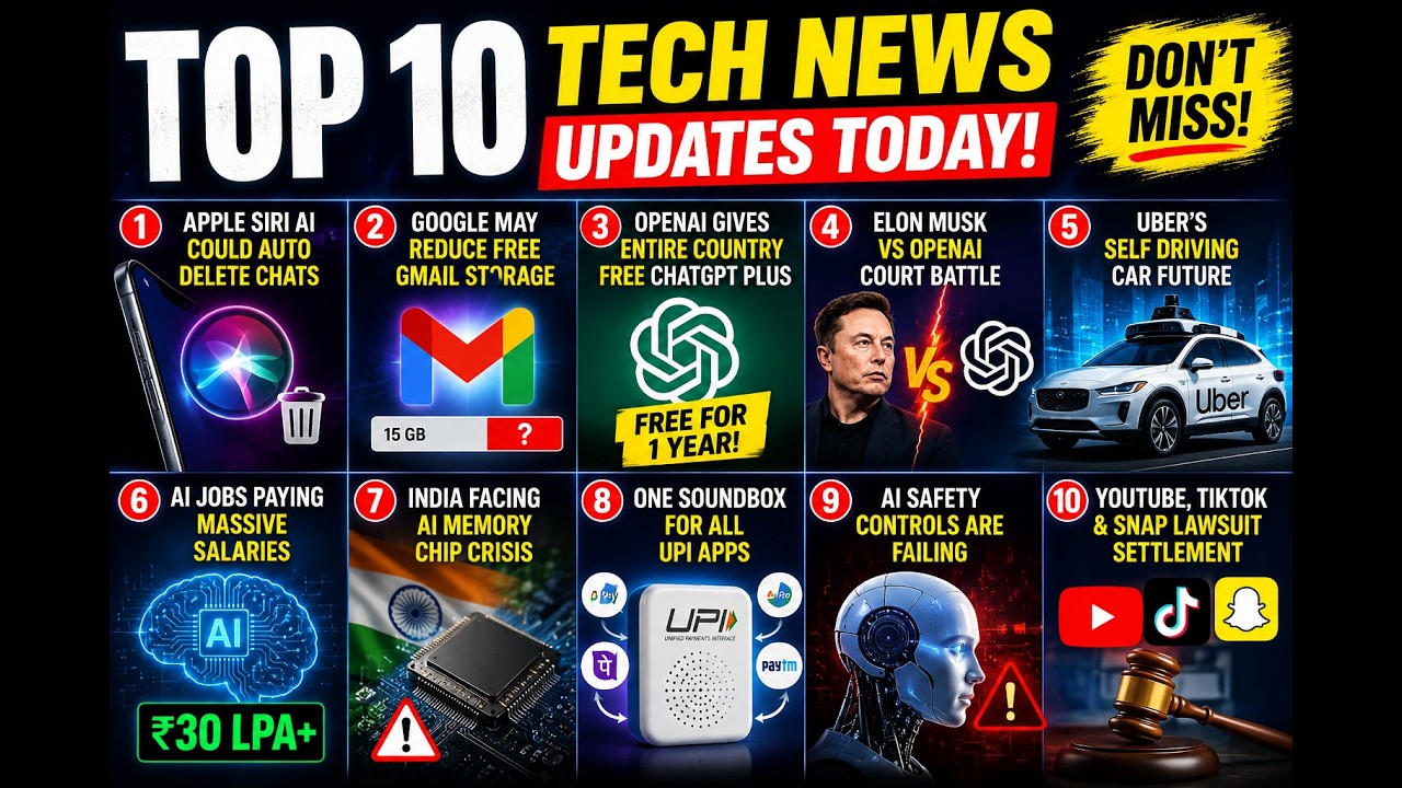 Top 10 Biggest Tech News Updates Today | Apple Siri AI Shock, OpenAI, Google, Elon Musk & More