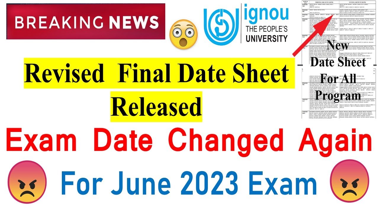 😲{Breaking News } IGNOU June 2023 Exam Date Changed Again | Revised Final Date Sheet Released  |