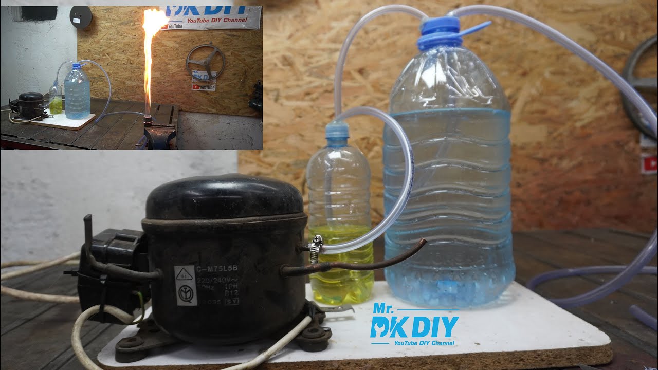GAS for Free (Free LPG Gas ) DIY Gas Production Using Water, Gasoline and an Old Fridge Compressor