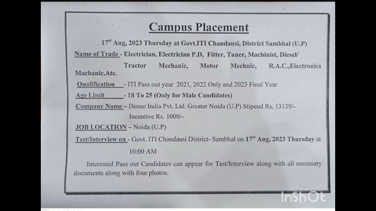 DENSO India Campus Placement 2023 | Freshers | Trainee | ITI Pass | August 2023 |