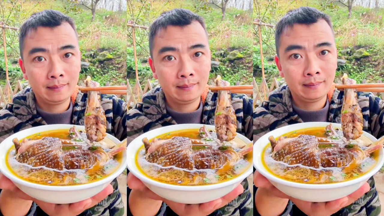 Eating With Axing Brother Enjoying Chicken Soup Rural Home Cooking Style