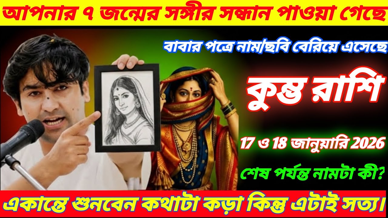 কুম্ভ রাশি ♒১৭ ও ১৮জানুয়ারি ২০২৬ আপনার ৭ জন্মের সঙ্গীর সন্ধান পাওয়া গেছে নাম বলেই ছাড়ব Kumbh Rashi !