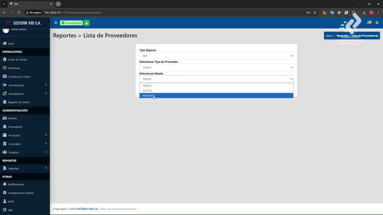 26 SECCION REPORTES MODULO REPORTES LISTA DE PROVEEDORES SISTEMA VID ‐ Hecho con Clipchamp