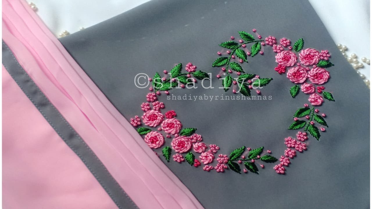 Hand embroidery beautiful heart shape design for kurti and salwar|heart shape neckline embroidery