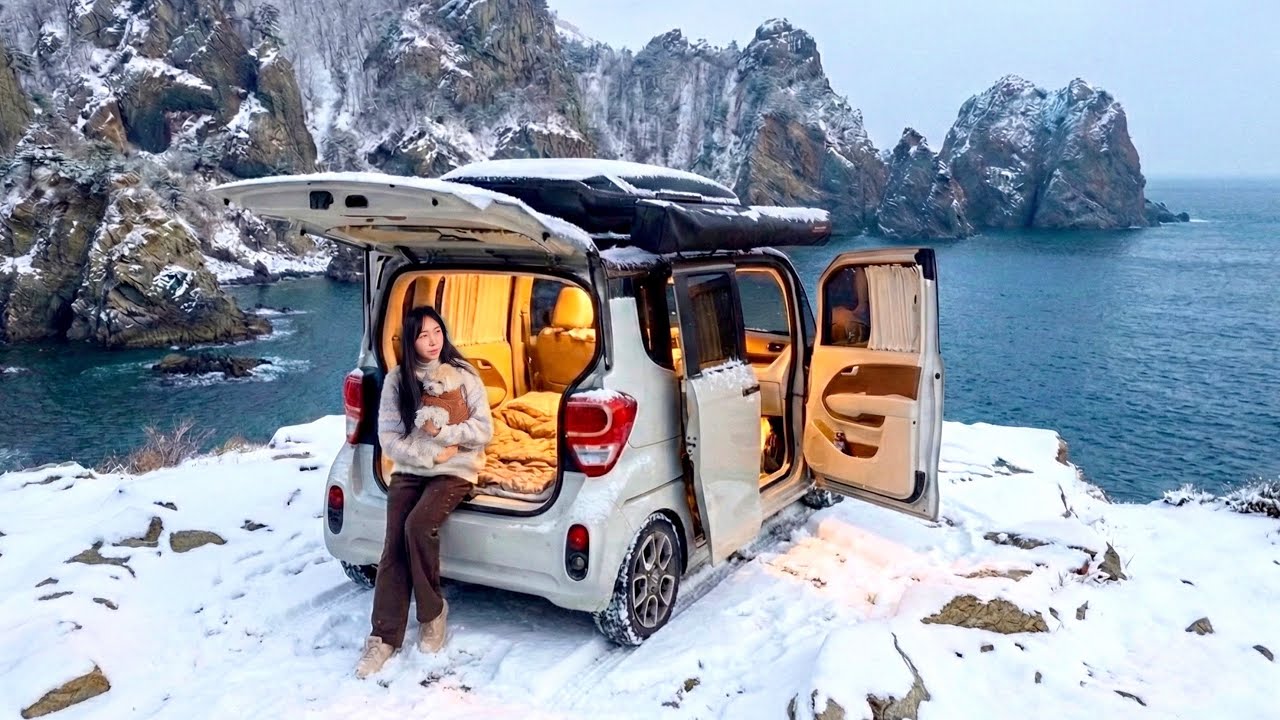 ❄️Поход с собакой в ​​лёгком автомобиле на остров Уллындо, заснеженный остров🚗Комментарий, ASMR