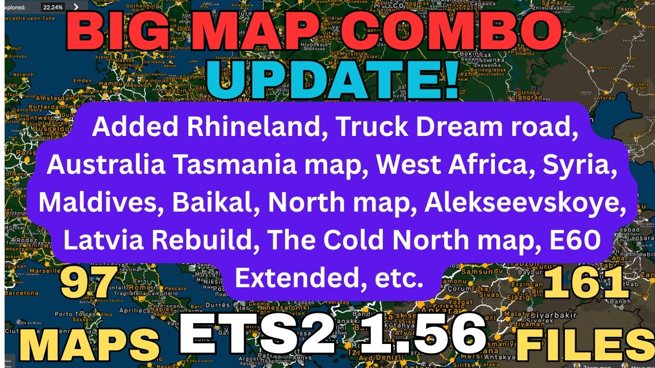 ОБНОВЛЕНИЕ БОЛЬШОЙ КОМБИНАЦИИ КАРТ ДЛЯ ETS2 1.56! 97 КАРТ. Все ссылки на карты и порядок загрузки 👍