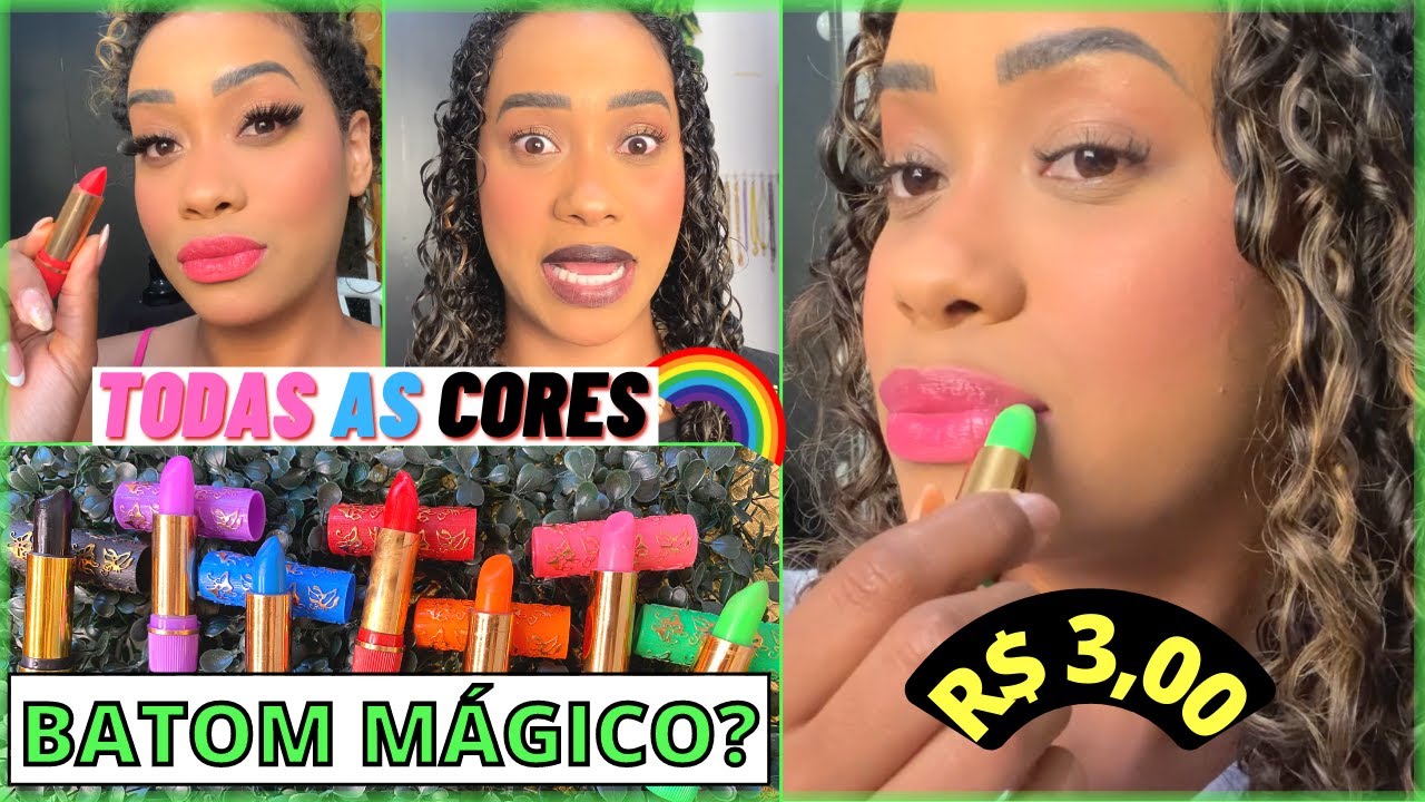 BATOM M&Aacute;GICO QUE MUDA DE COR?💄BATOM VERDINHO 24 HORAS? TESTEI TODAS AS CORES DO BATOM DA VOV&Oacute;🌈