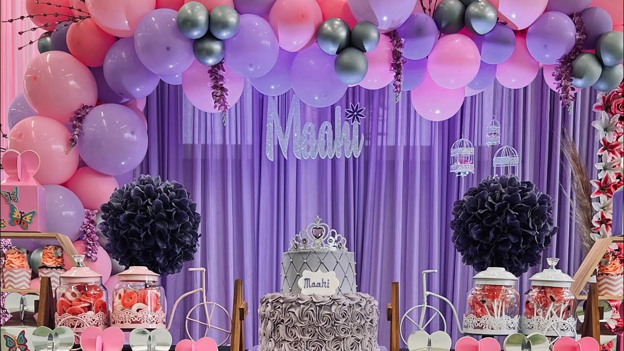 Maahi's Birthday | Floral Butterfly | Pink N Purple Birthday Decoration|