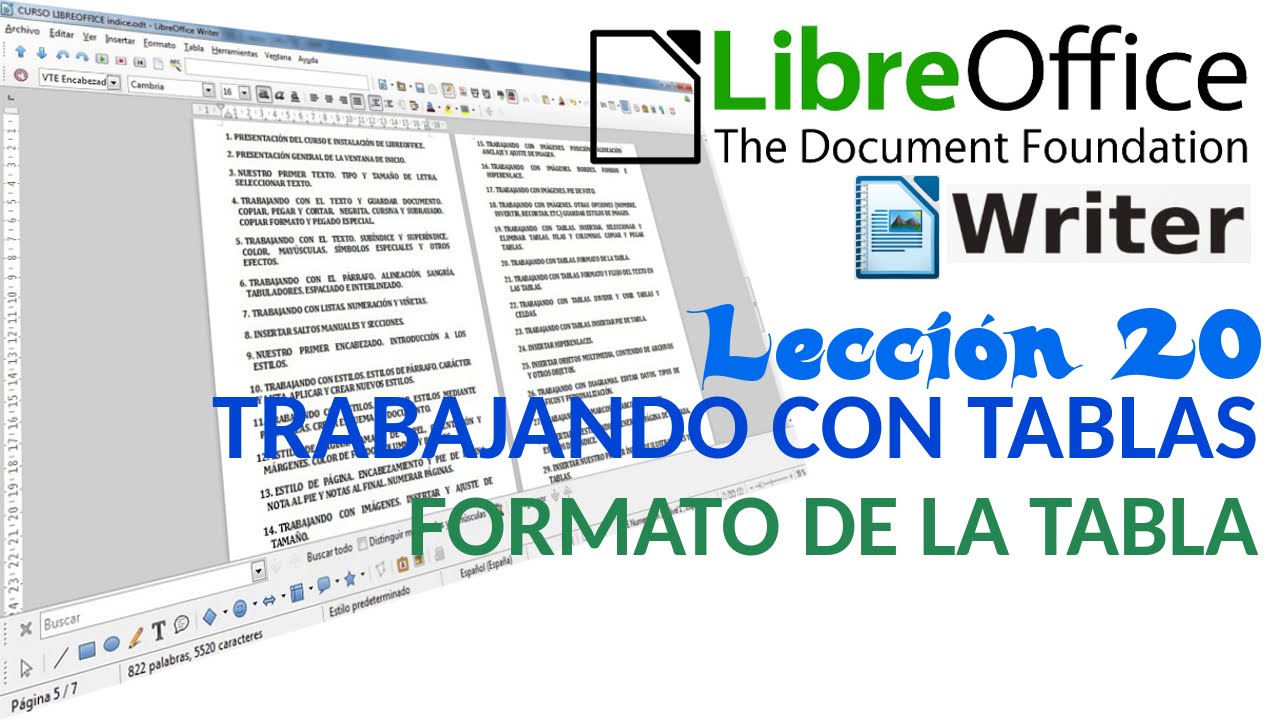 Tutorial LibreOffice Writer - 20/40 Trabajando con tablas. Formato de la tabla.