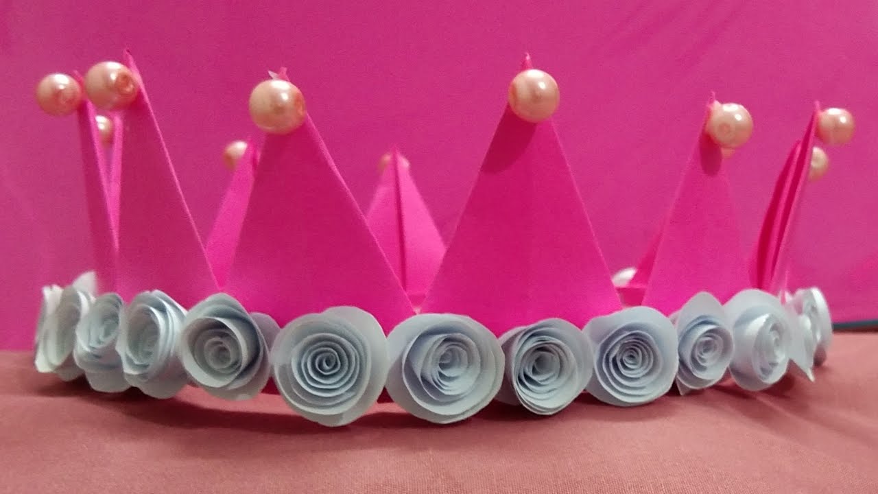 How to make a easy Paper crown/for birthday girl/easy tutorial/origami pink crown/Riti