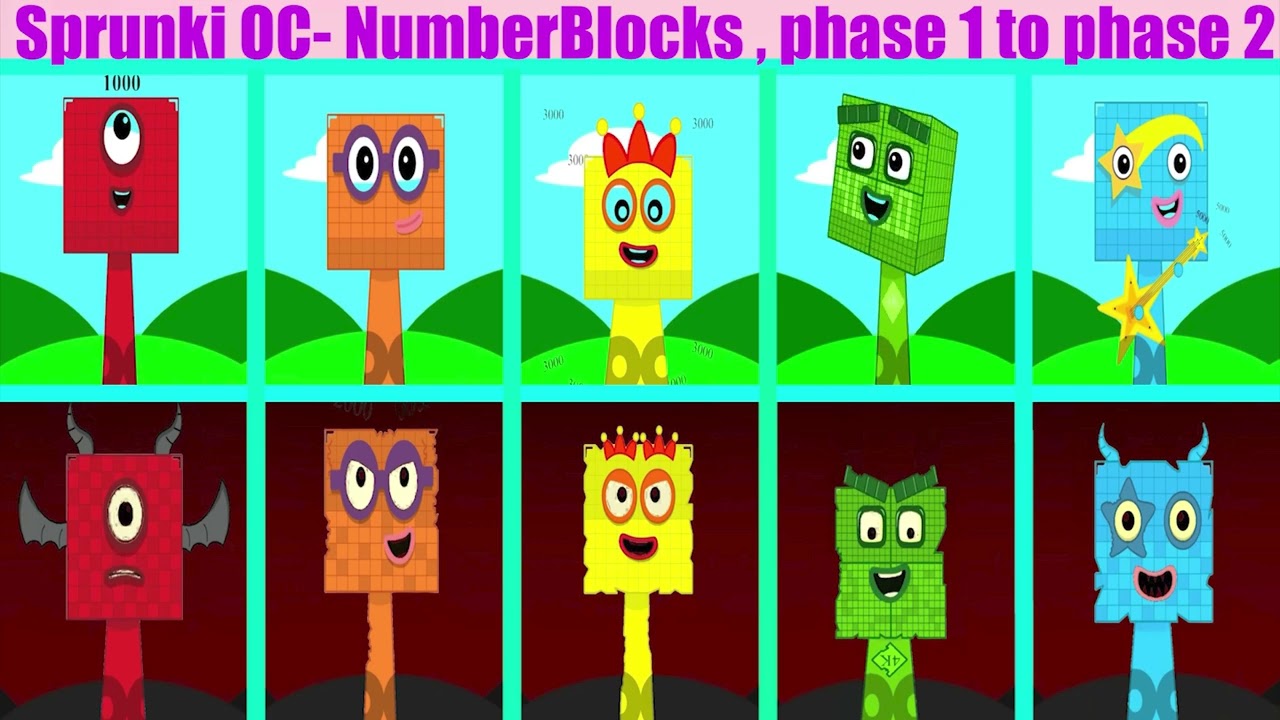 Sprunki OC : AllNumberBlocks / ONE THOUSAND ~ FIVE THOUSAND/ All Phase 1toPhase 2 pasr1 1000 vs 5000