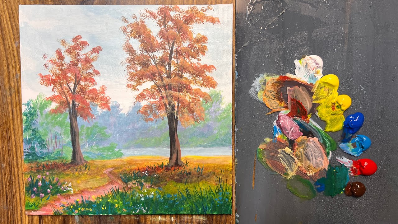 Easy acrylic landscape painting tutorial for beginners/step by step 