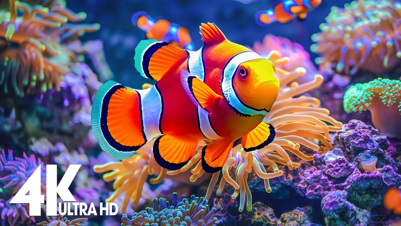 Aquarium 4K VIDEO (ULTRA HD) 🐠 Sea Animals With Relaxing Music - Rare & Colorful Sea Life Video