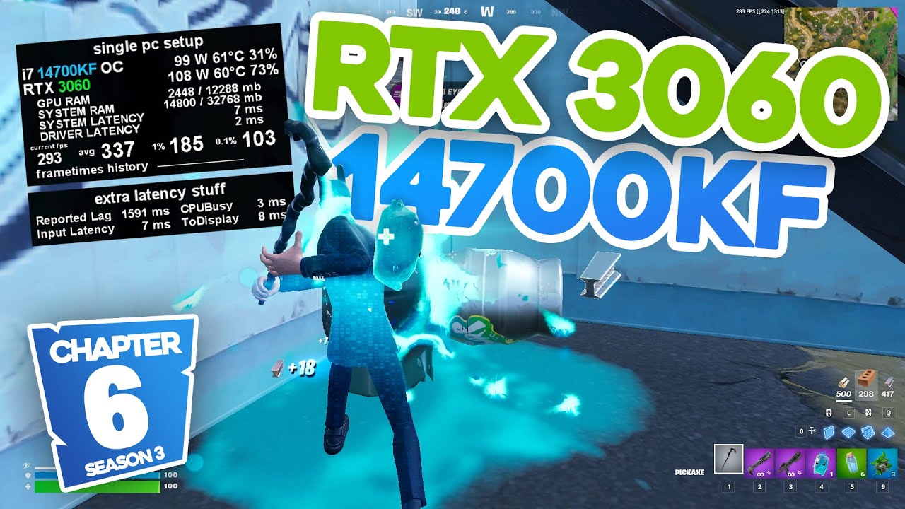 i7 14700KF & RTX 3060  ranked fortnite test 1080p chapter 6 season MS1
