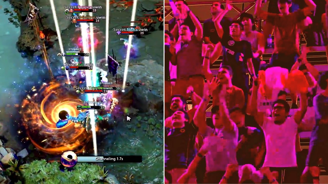 dota 2 plays but the crowd reaction increasingly gets louder