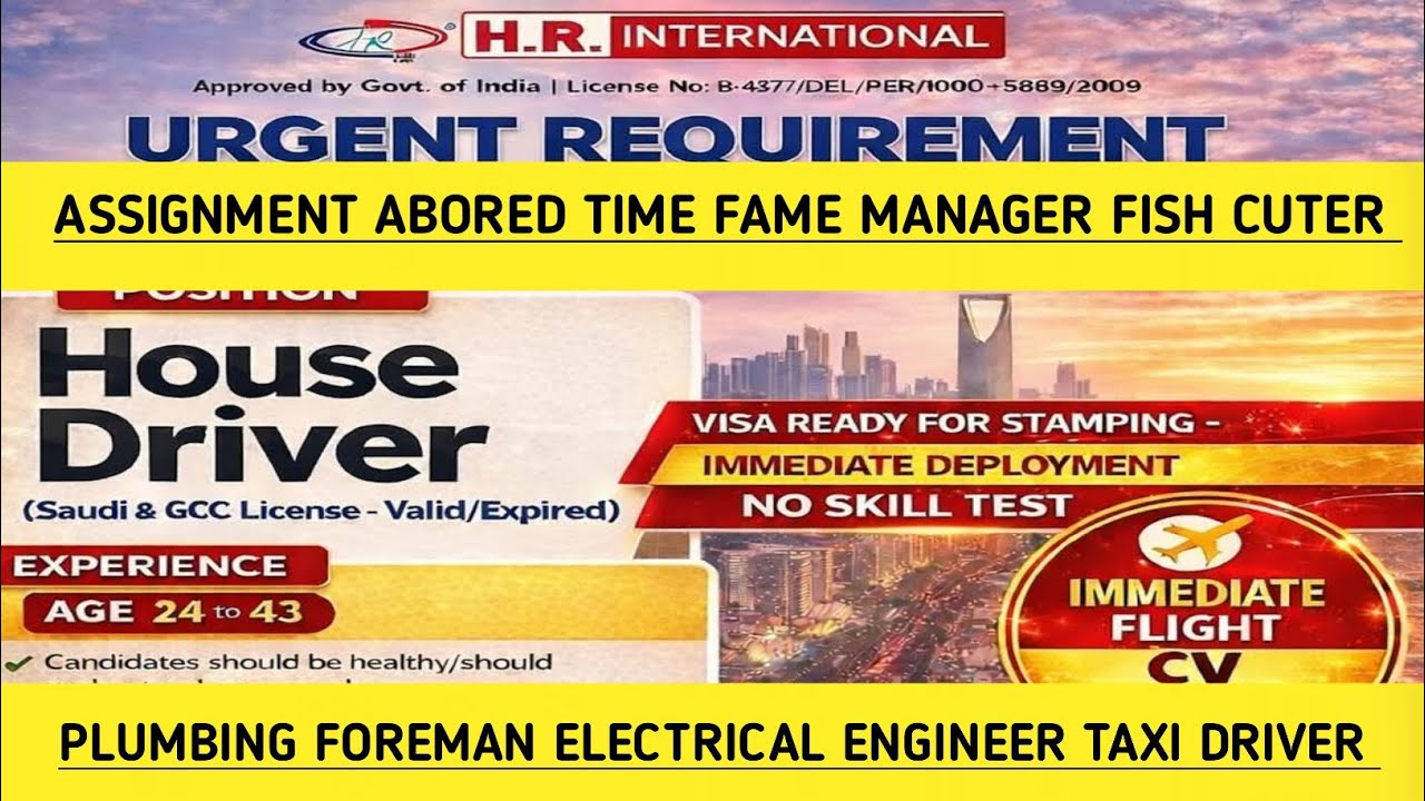 Assignment abored time Fame Manager Fish Cuter Plumber Foreman Electrical Engineer Taxi driver 
