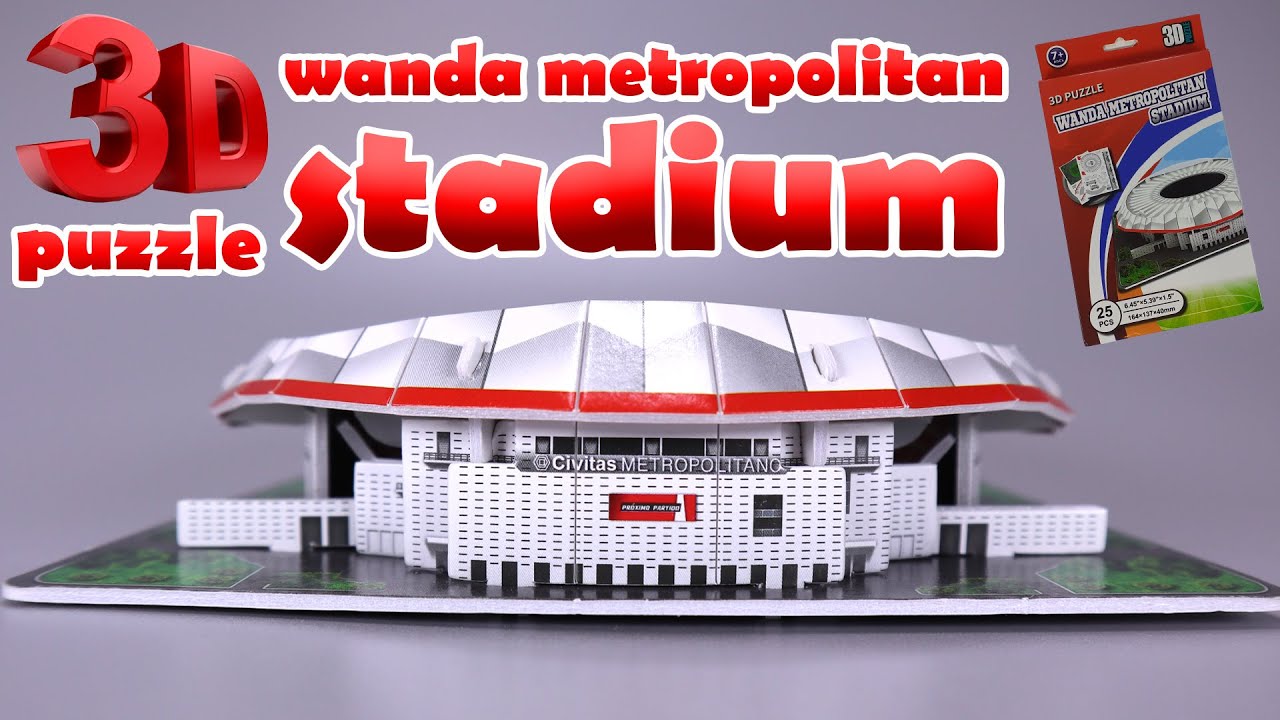 Mini copy of wanda metropolitano stadium. Putting together a 3D puzzle.