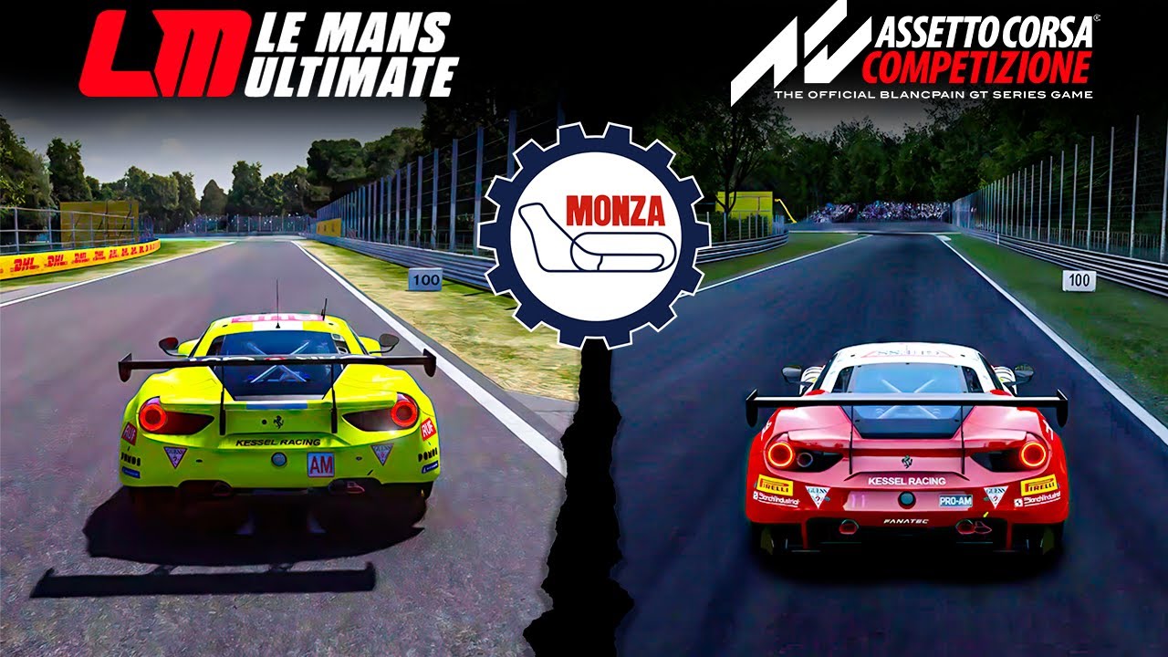 Сравнение Assetto Corsa Competizione против Le Mans Ultimate - Monza Circuit - Ferrari 488 GTE