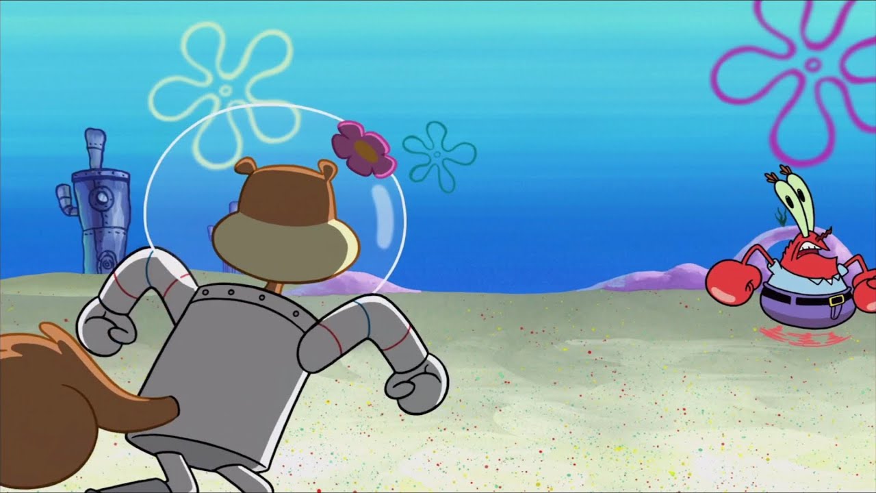 Sandy gets pissed at Mr Krabs then chases him down in a submarine