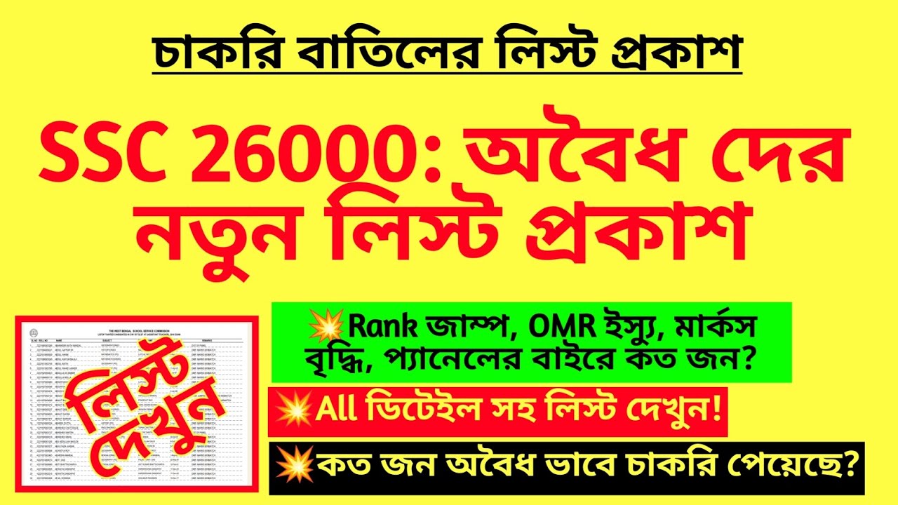 SSC 26000: অবৈধ দের নতুন লিস্ট প্রকাশ| 26000 চাকরি বাতিলের লিস্ট প্রকাশ| SSC cancel teacher list|SSC