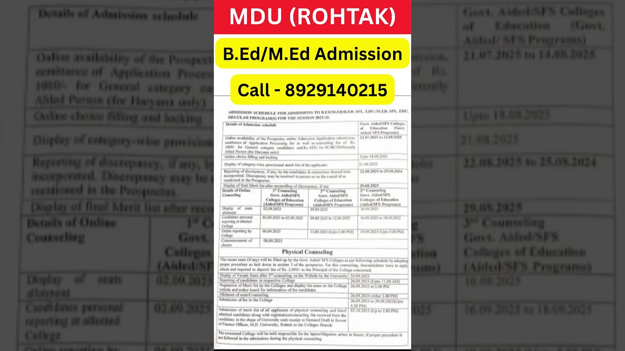 MDU B.Ed Admission 2025 | Haryana B.Ed Admission 2025 Online Apply