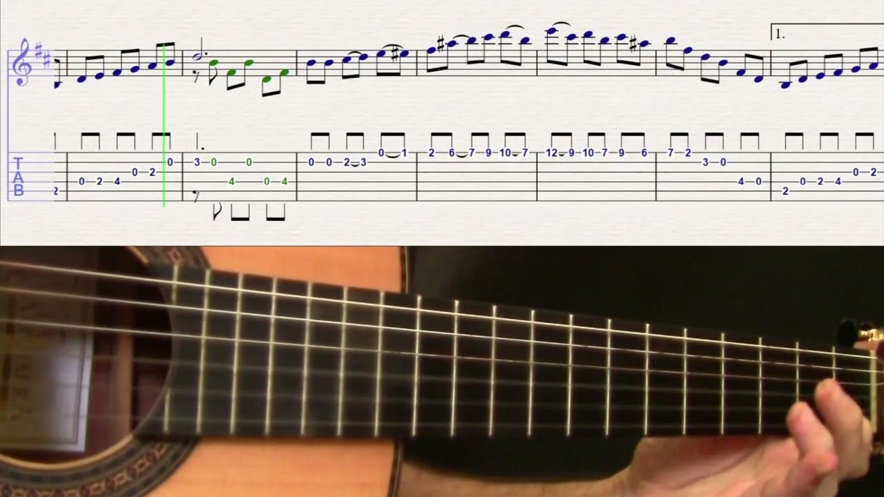 Tutorial Guitarra Danza Paraguaya N°1, video N 2 LENTO Agustín Barrios  Partitura y TAB Sexta Re, D