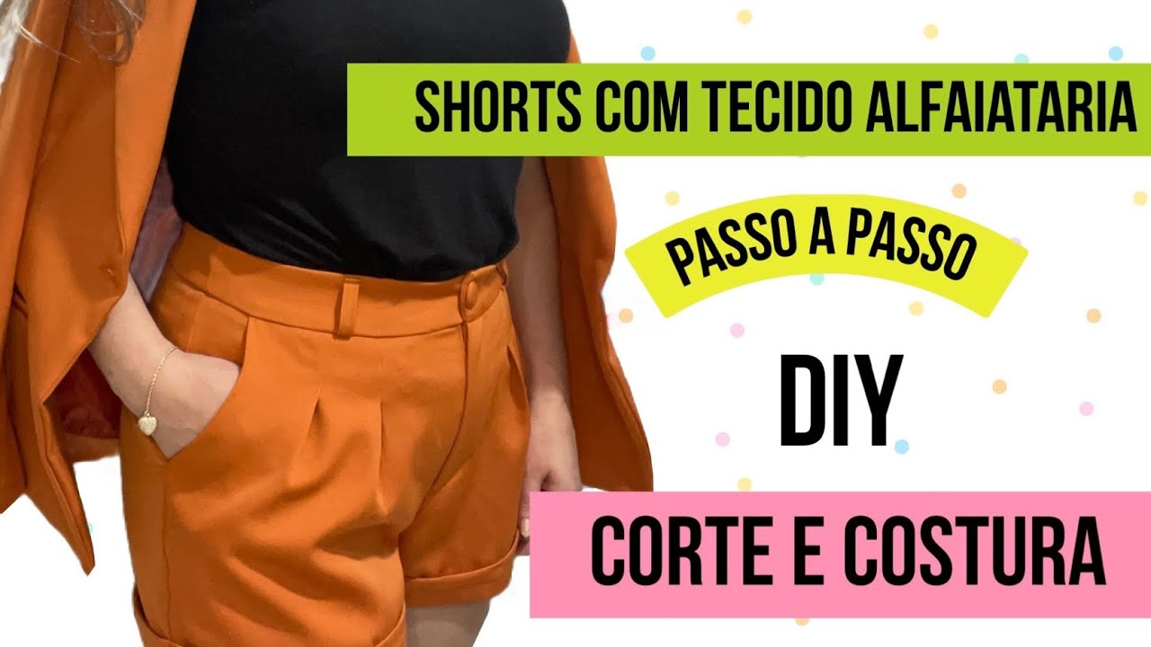 SHORTS SOCIAL DE ALFAIATARIA PASSO A PASSO CORTE E COSTURA SEM MOLDE FÁCIL #passoapasso #costura