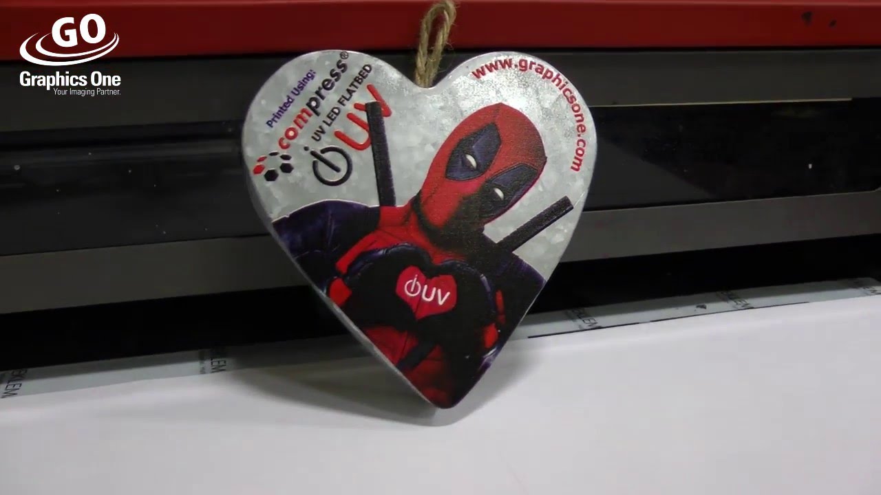 Compress iUV-600s UV LED Flatbed Printing on Heart Shaped Tin Metal