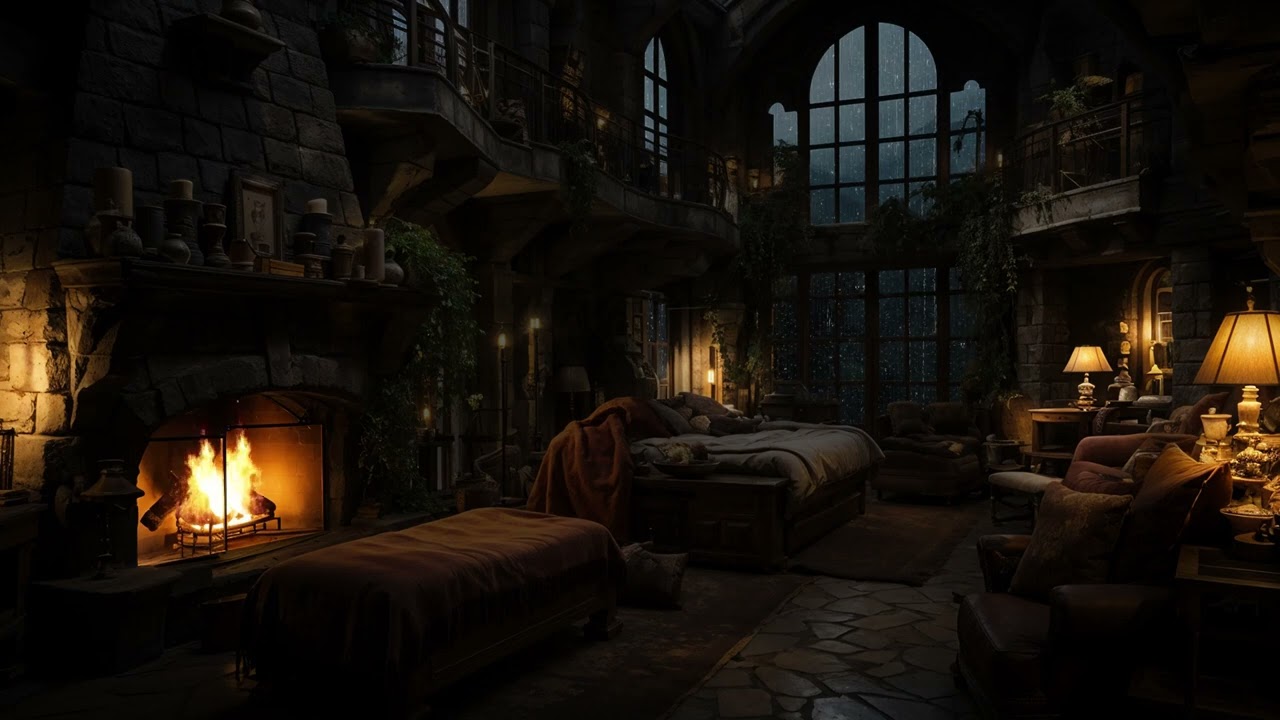 Relaxing Thunderstorm Around Medieval Castle 🌧️ Cozy Fire Sounds for Emotional Healing and Serenity