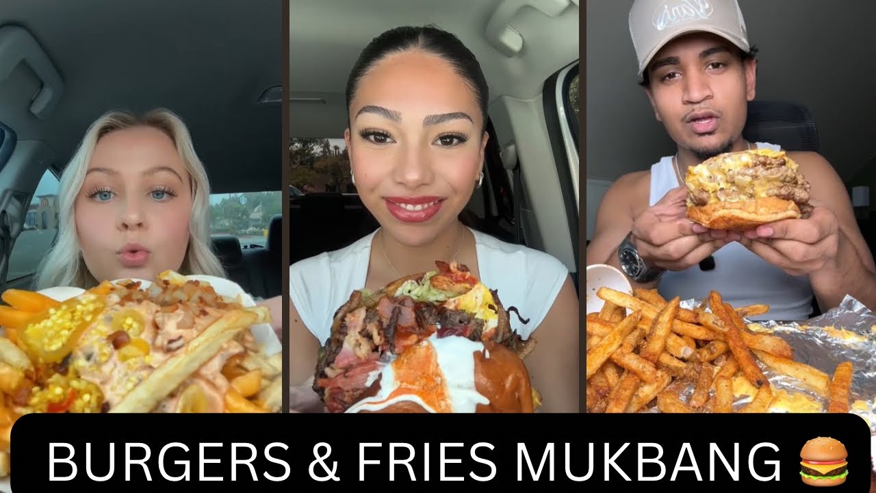Juicy Burgers and Crispy Fries 🍔🍟| ASMR Mukbang  #tiktok #mukbang #asmr #compilation #yum 