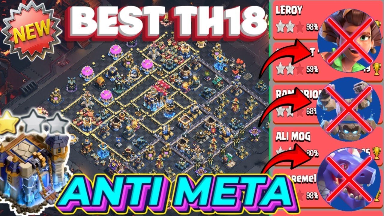 ANTI-META TOWN HALL 18 BEST FOR WAR BASE AND CWL WITH COPY LINKS || TH18 ANTI ROOT RIDER AND METEOR