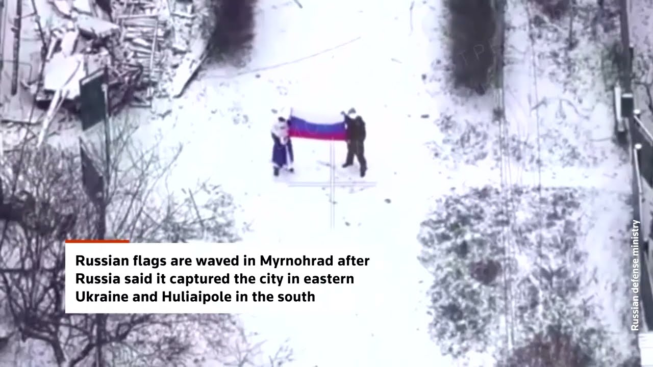 Drone footage shows Russian flags waved in Ukraine's Myrnohrad | REUTERS