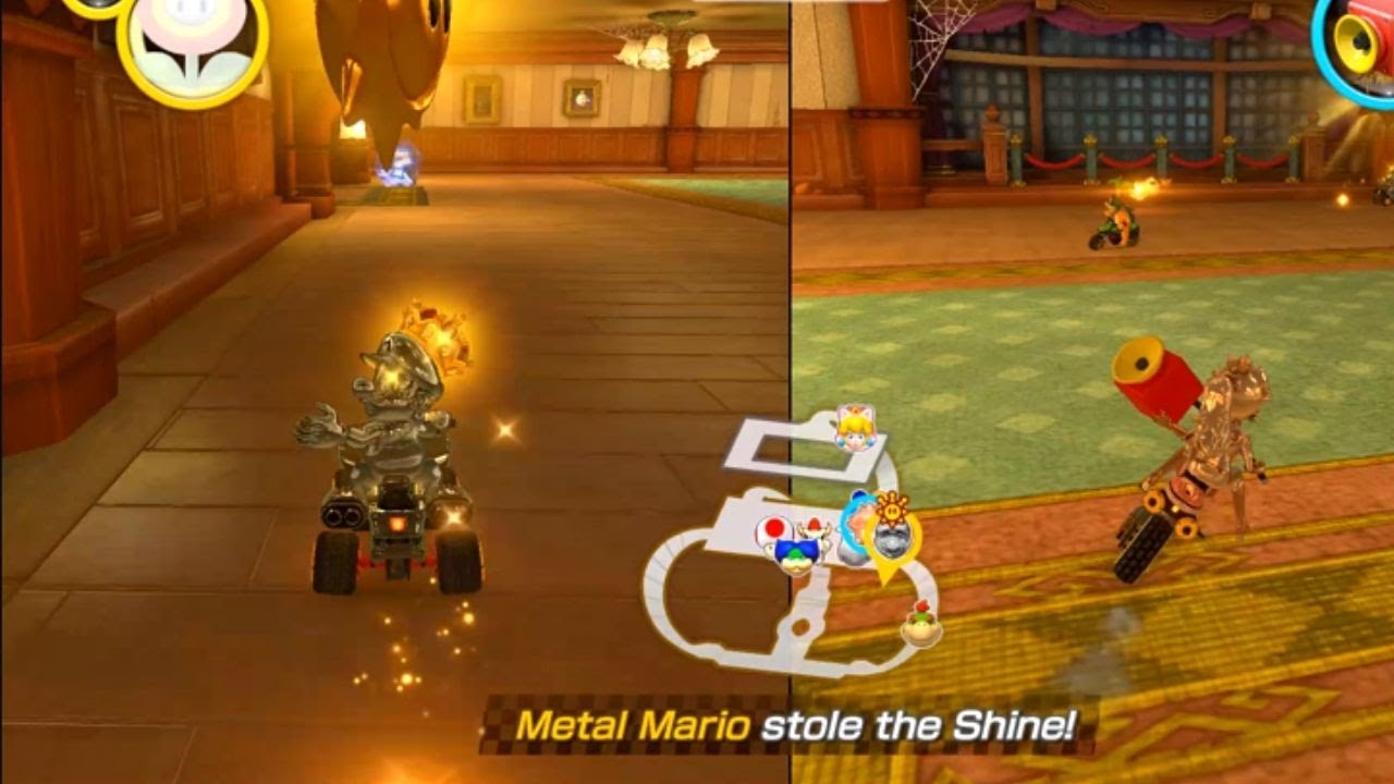 Mario Kart Shine Thief as Metal Mario and Pink Gold Peach