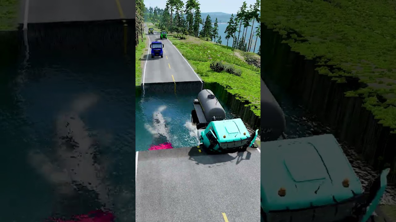 Tanker trucks vs massive water pit #78 | #doublespeedbumps  #carsvswaterpit #carsvsdeepwater