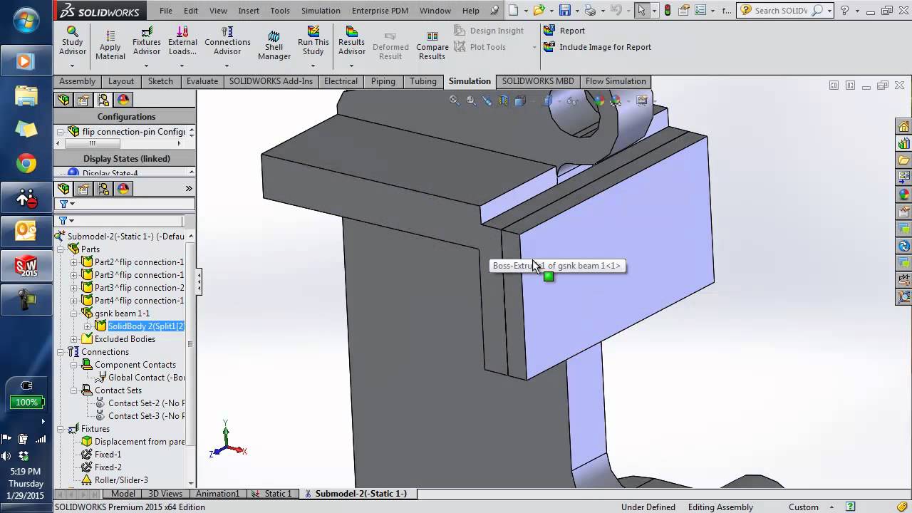 Субмоделирование SolidWorks Simulation