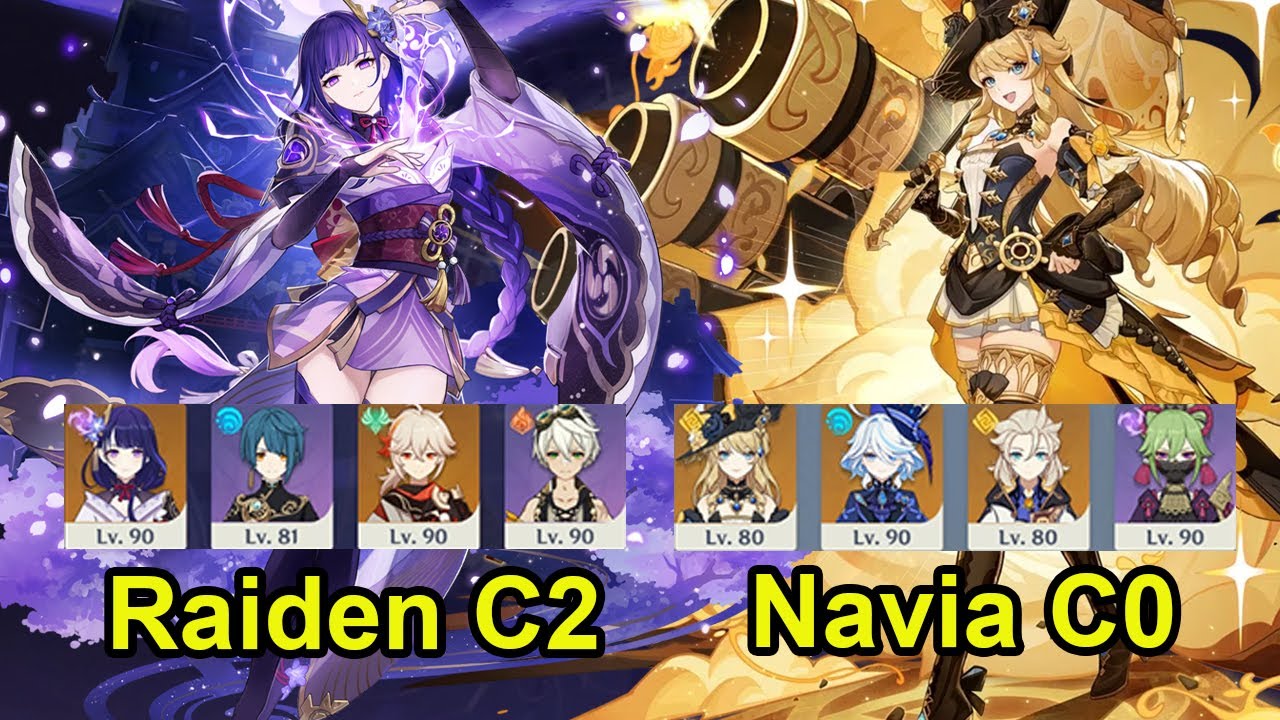 Raiden C2 the catch R5 & navia C0 hypercarry Spiral abyss floor 12 genshin impact