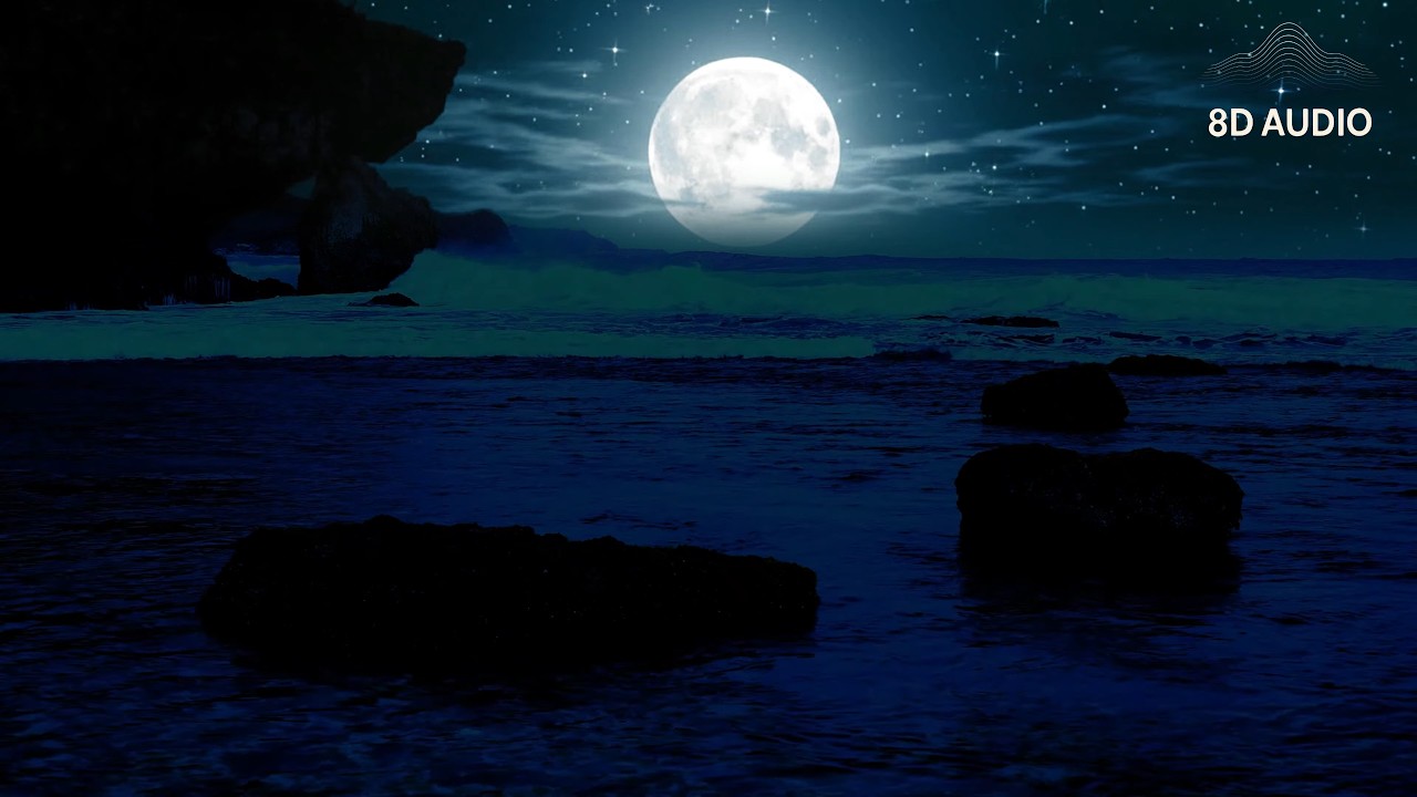 (No Ads) Moonlight Ocean Relaxing Sleep Sounds (11 Hours) 🌕 Night Waves Hitting Rocks Ambience