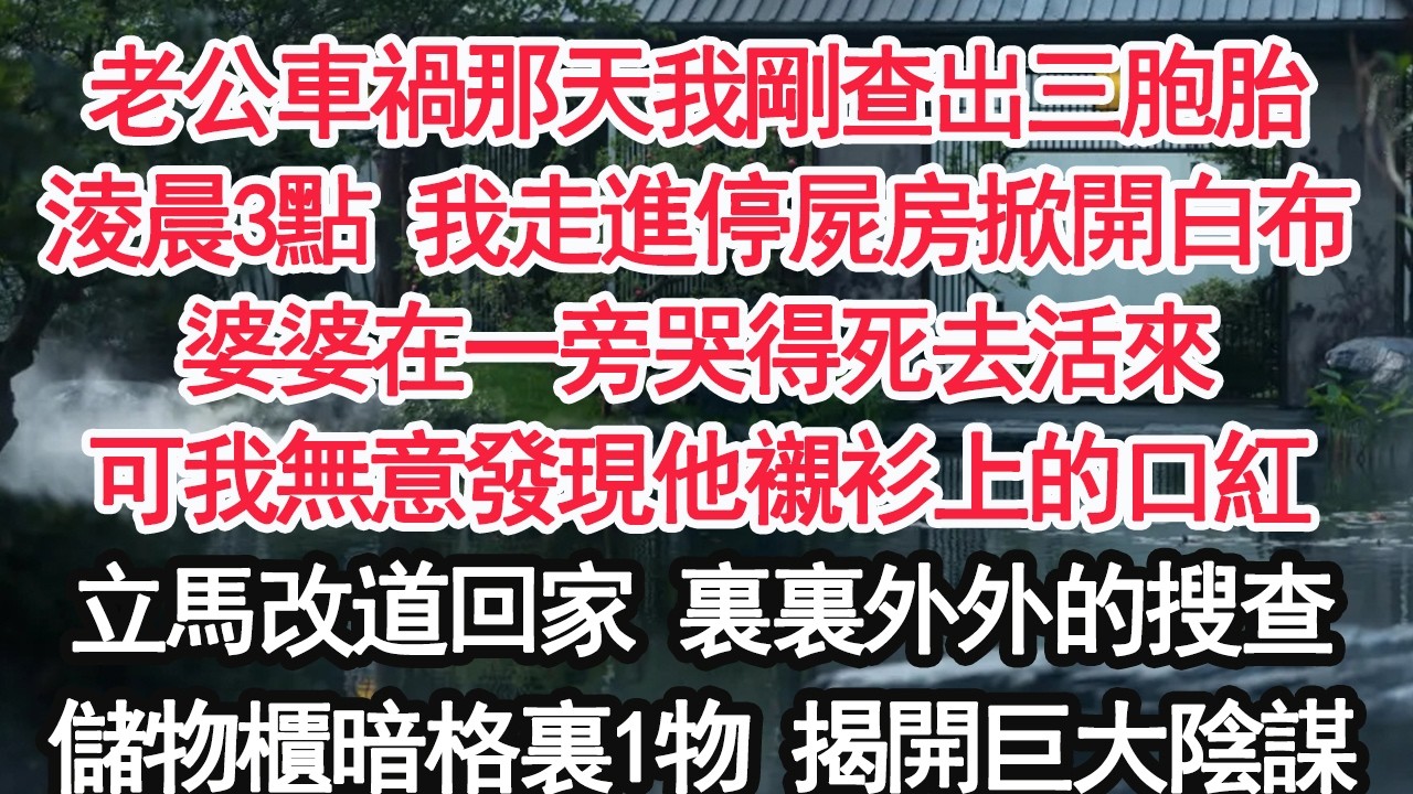 老公車禍那天我剛查出三胞胎淩晨3點 我走進停屍房掀開白布婆婆在一旁哭得死去活來可我無意發現他襯衫上的口紅立馬改道回家 裏裏外外的搜查儲物櫃暗格裏1物 揭開巨大陰謀【顧亞男】【大女主】【婚姻自主】