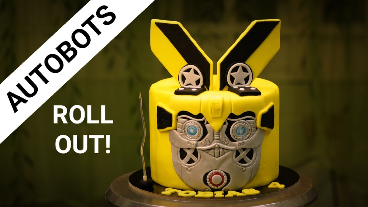 Making a single tier Transformers' Bumblebee head cake / Transformers theme cake 