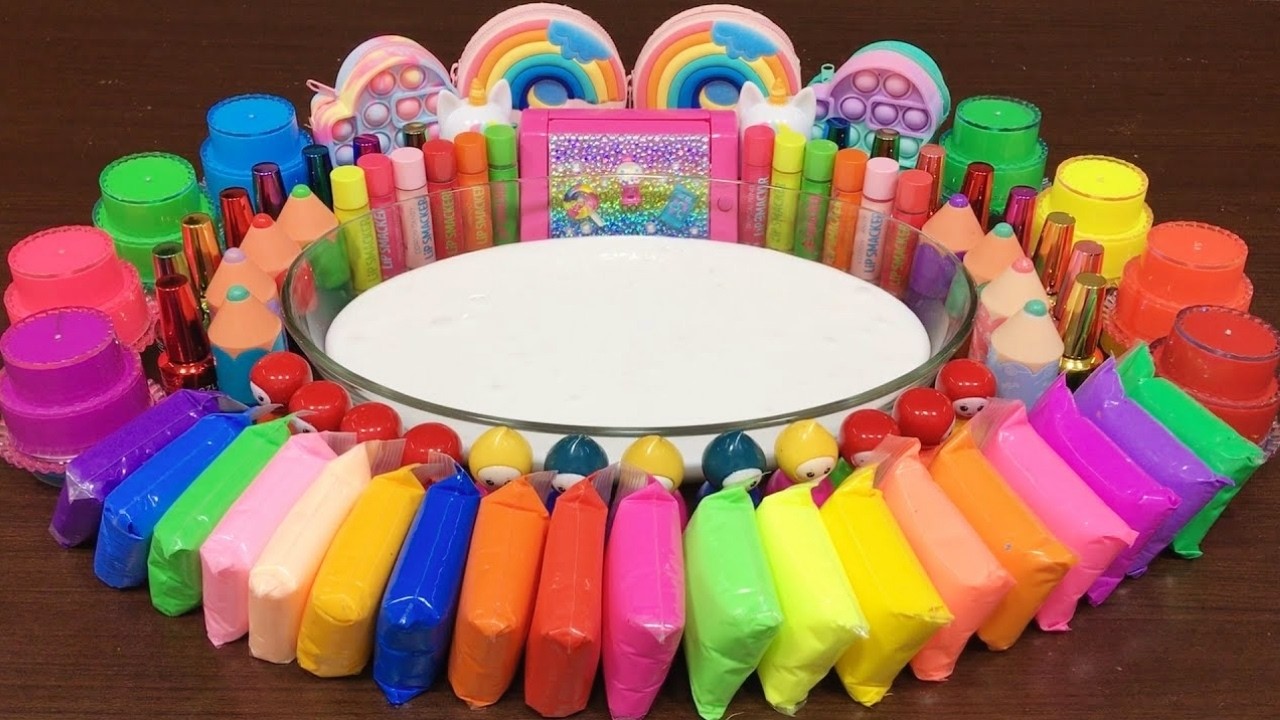 Slime Mixing Random Rainbow Glossy Slime | Makeup Mix-Ins & ASMR Sounds #159