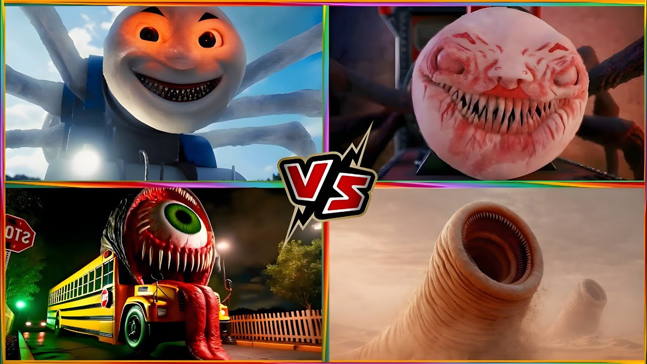 Choo choo Charles Vs School Bus Vs Cursed Thomas Vs Erosion Worm | Tiles Hop 4K EXE | Tiles Hop!