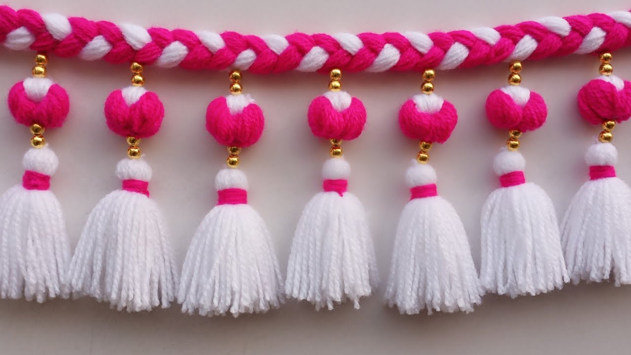 ऊन से बनाए नए डिजाइन की झालर/Woolen toran design/unn ki jhalar/Darwaje ki toran/jhalar banana/#wool