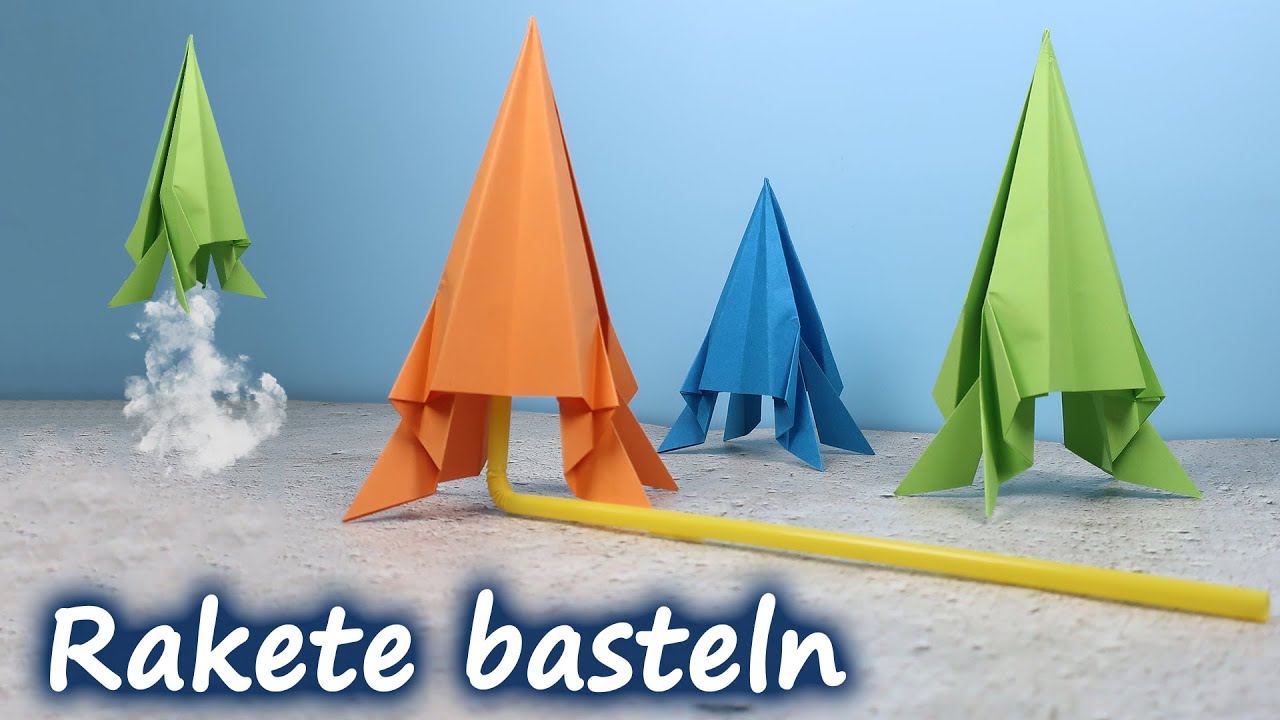 Rakete aus Papier basteln 🚀 - kann mit Strohhalm abgeschossen werden 🤗