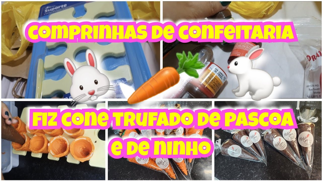 VLOG: COMPRINHAS DE CONFEITARIA | FIZ CONE TRUFADO DE CENOURINHA PARA A PÁSCOA | ATELIE DOCE