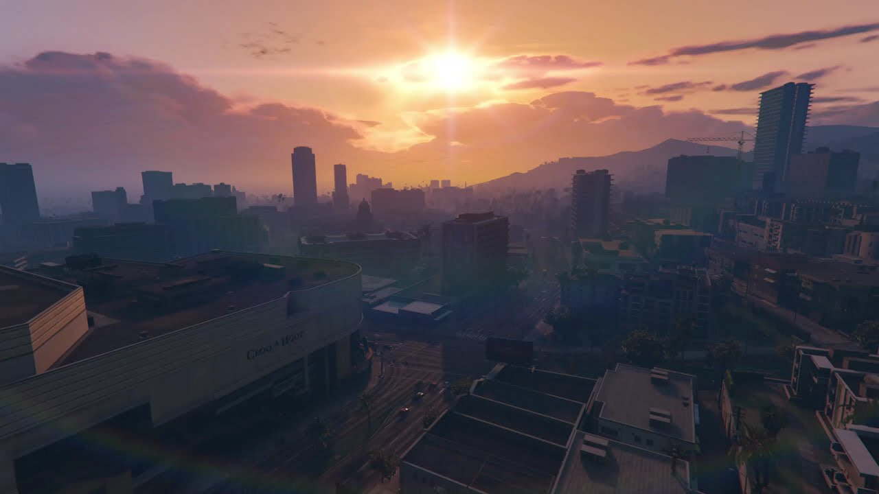 Ambient Jazz Music and Relaxing Calm Vinewood Sunset City Timelapse [GTA V]