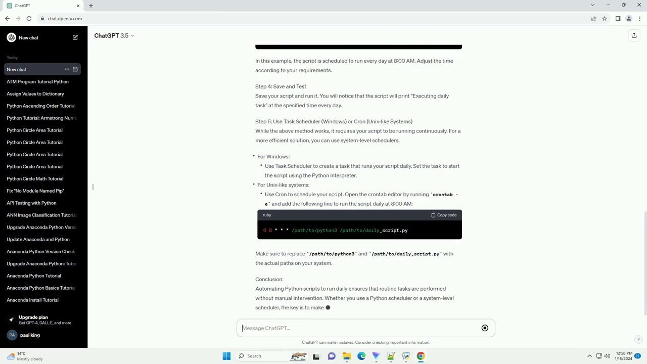 automate python script to run daily