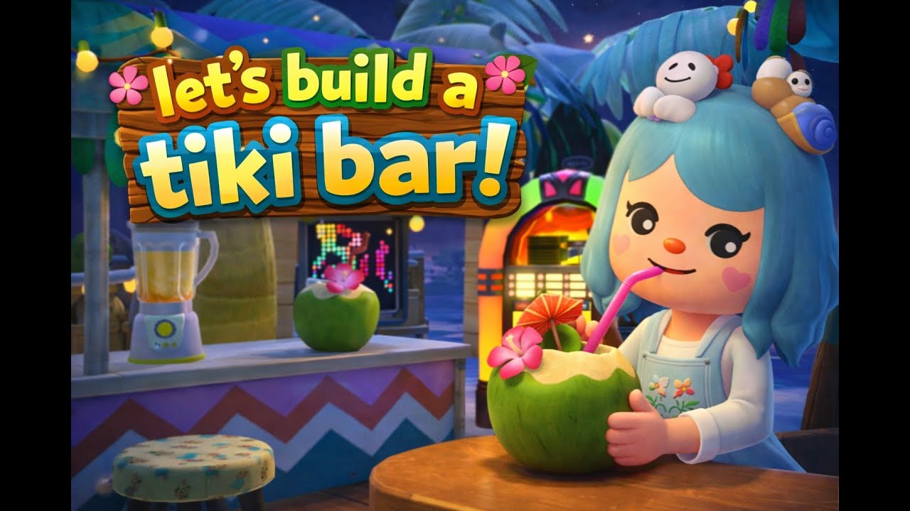 Building a Cozy Tiki Bar at Night | ACNH |  980+ Hours | 5-Star Island