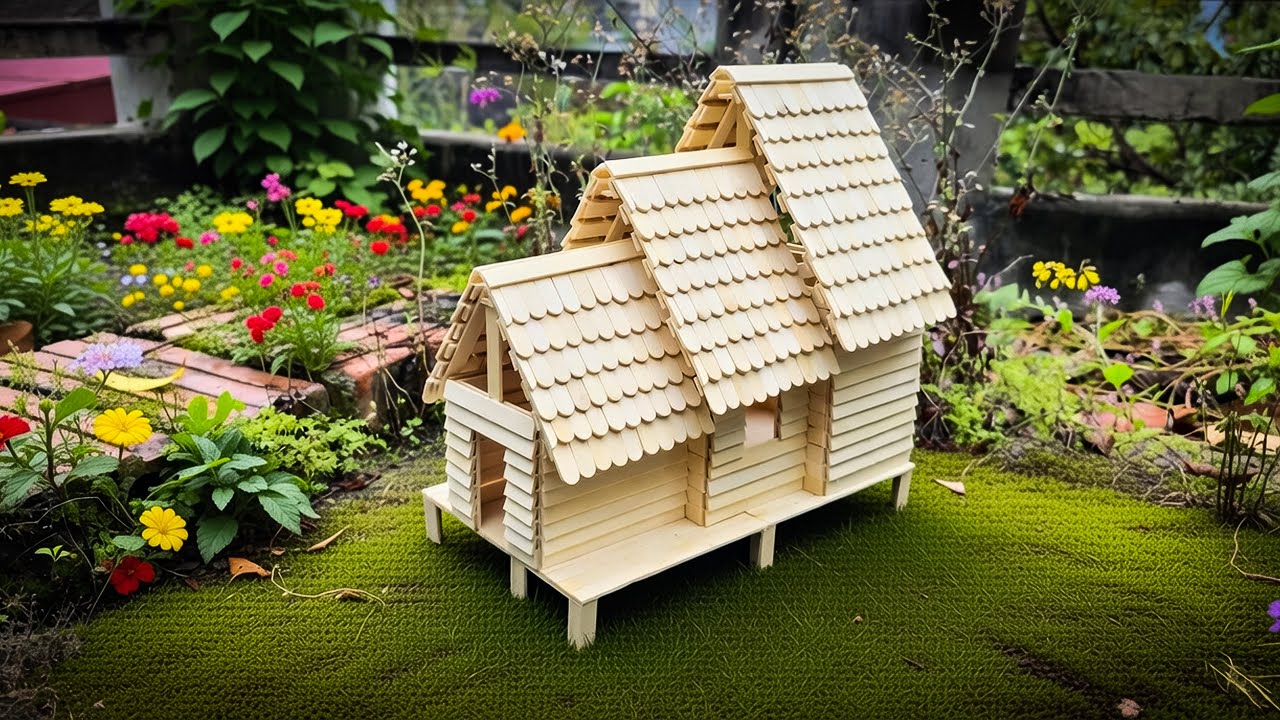 DIY Adorable Mini 3-Layer Roof House from Popsicle Sticks