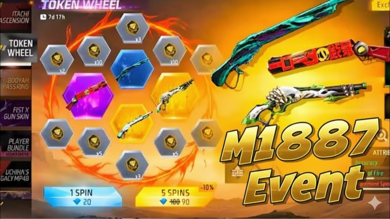 💥 🔥 New M1887 Gun Event Full Details | Full Spin | Kitne Diamond Lagte Hai | Free Fire 2025 🔥